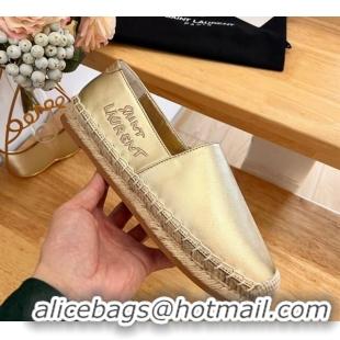 Pretty Style Saint Laurent Signature Espadrilles Flat in Lambskin Gold 125073