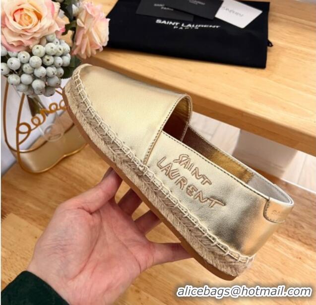 Pretty Style Saint Laurent Signature Espadrilles Flat in Lambskin Gold 125073