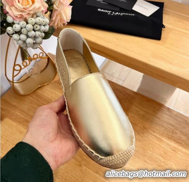 Pretty Style Saint Laurent Signature Espadrilles Flat in Lambskin Gold 125073