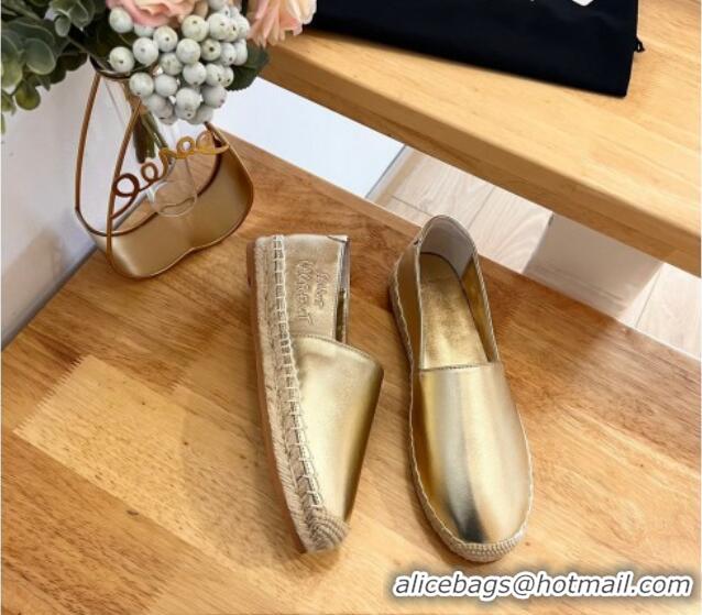 Pretty Style Saint Laurent Signature Espadrilles Flat in Lambskin Gold 125073