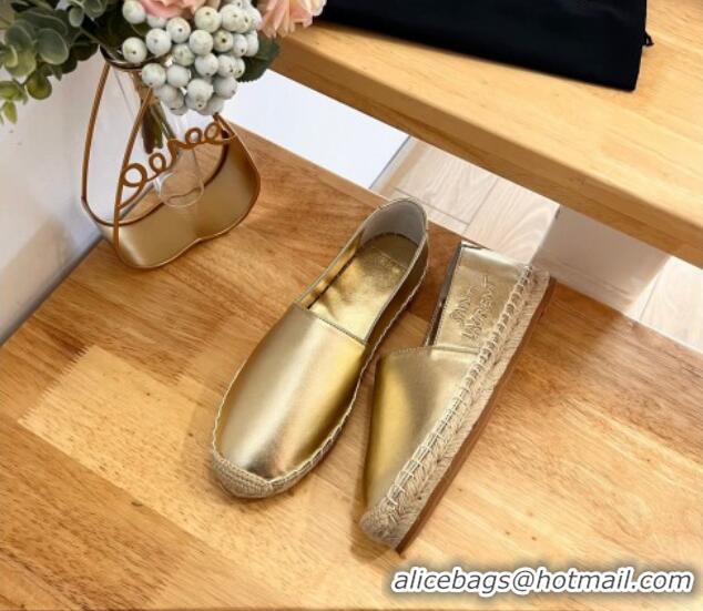 Pretty Style Saint Laurent Signature Espadrilles Flat in Lambskin Gold 125073