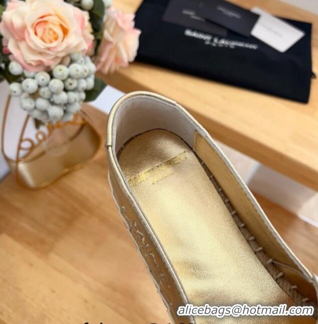 Pretty Style Saint Laurent Signature Espadrilles Flat in Lambskin Gold 125073