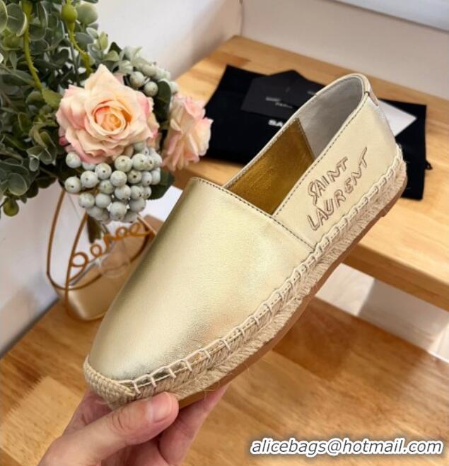 Pretty Style Saint Laurent Signature Espadrilles Flat in Lambskin Gold 125073