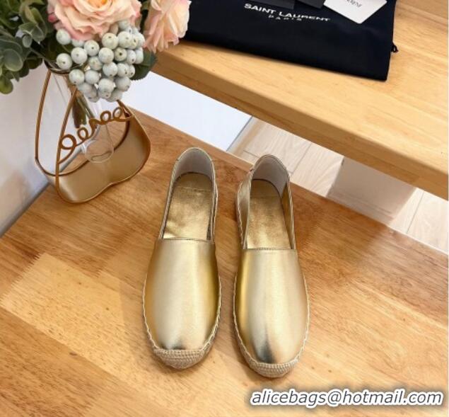 Pretty Style Saint Laurent Signature Espadrilles Flat in Lambskin Gold 125073