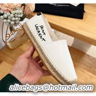 Unique Style Saint Laurent Signature Espadrilles Flat in Lambskin White 125075