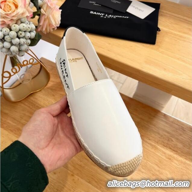 Unique Style Saint Laurent Signature Espadrilles Flat in Lambskin White 125075