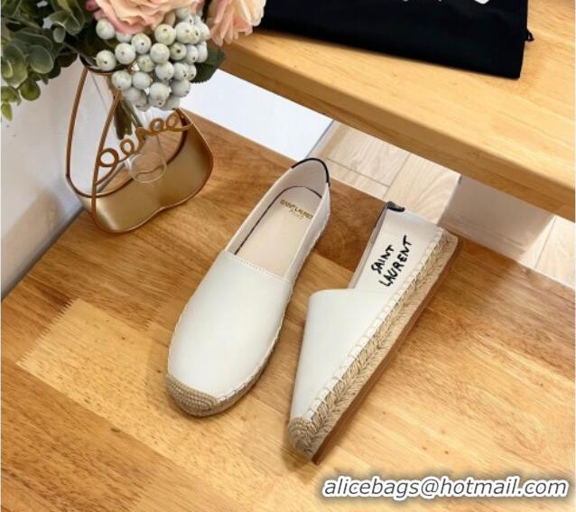 Unique Style Saint Laurent Signature Espadrilles Flat in Lambskin White 125075