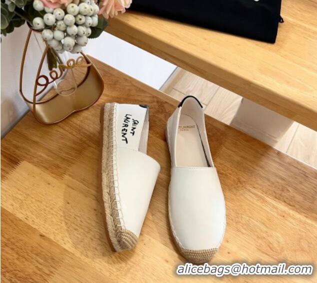 Unique Style Saint Laurent Signature Espadrilles Flat in Lambskin White 125075