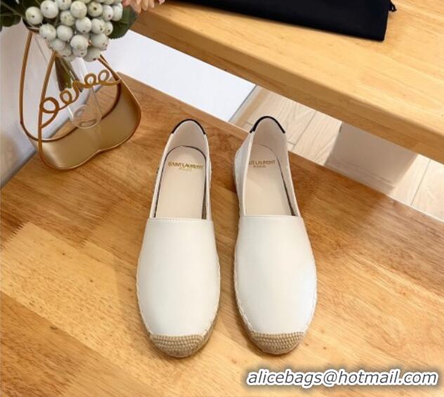 Unique Style Saint Laurent Signature Espadrilles Flat in Lambskin White 125075