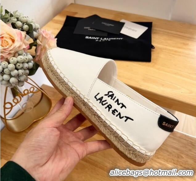 Unique Style Saint Laurent Signature Espadrilles Flat in Lambskin White 125075