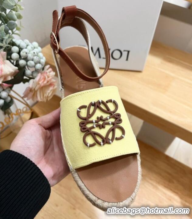 Popular Style Loewe Anagram Flat Espadrilles Sandals in Calfskin and Canvas Yellow 125033