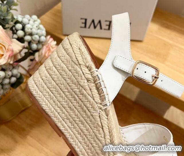 Best Grade Loewe Anagram Espadrilles Wedge Sandals in Calfskin and Canvas White 125036