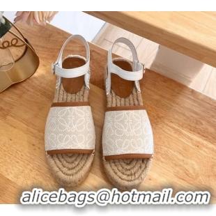 Low Cost Loewe Anagram Espadrilles Flat Sandals in Calfskin and Canvas White 125038