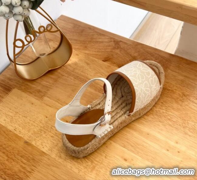 Low Cost Loewe Anagram Espadrilles Flat Sandals in Calfskin and Canvas White 125038