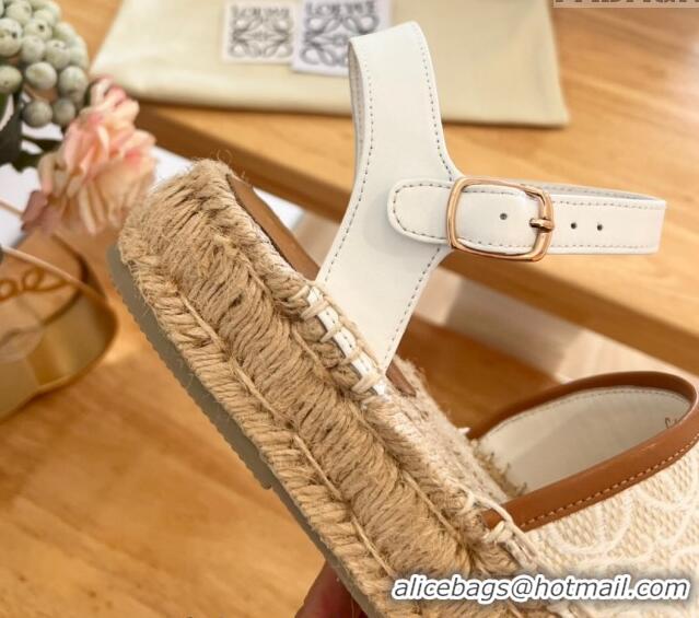 Low Cost Loewe Anagram Espadrilles Flat Sandals in Calfskin and Canvas White 125038