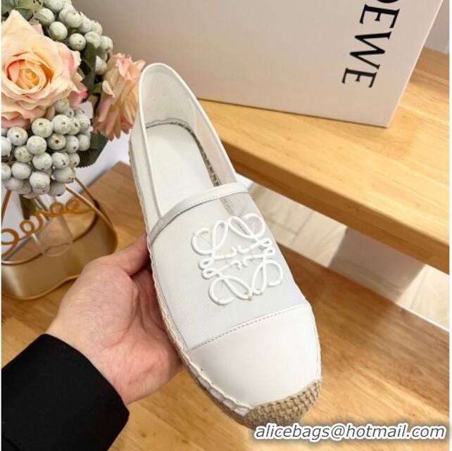 Good Looking Loewe Anagram Espadrilles Flat in Calfskin and Mesh White 125042