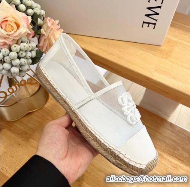 Good Looking Loewe Anagram Espadrilles Flat in Calfskin and Mesh White 125042