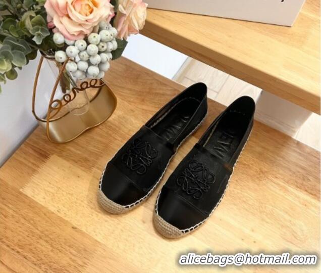 Best Price Loewe Anagram Espadrilles Flat in Calfskin and Mesh Black 125043