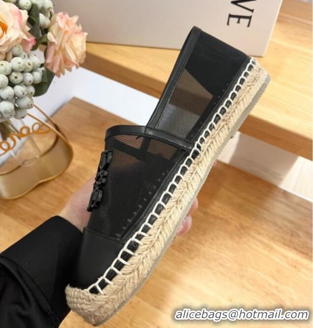 Best Price Loewe Anagram Espadrilles Flat in Calfskin and Mesh Black 125043