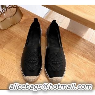 Best Grade Loewe Espadrilles Flat in Calfskin with Anagram Logo Black 0125050