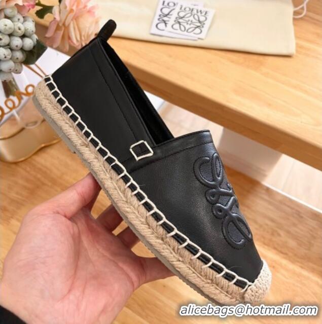 Best Grade Loewe Espadrilles Flat in Calfskin with Anagram Logo Black 0125050