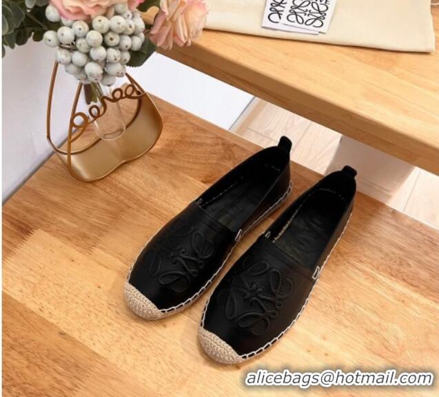 Best Grade Loewe Espadrilles Flat in Calfskin with Anagram Logo Black 0125050