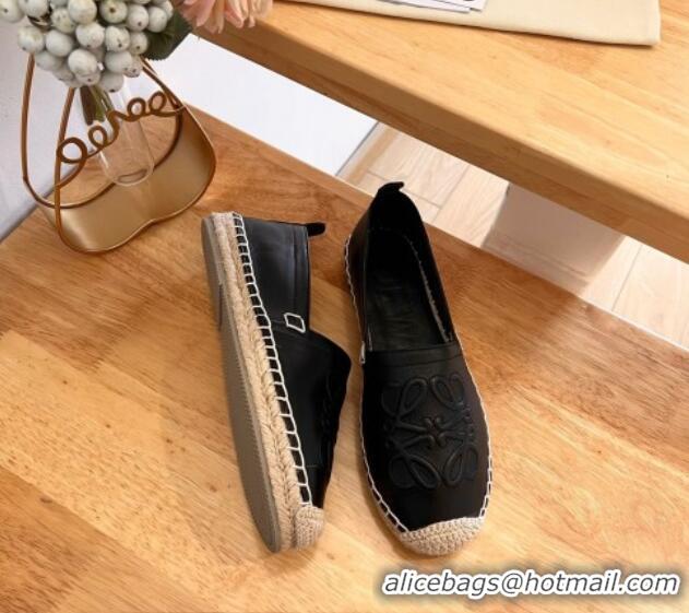 Best Grade Loewe Espadrilles Flat in Calfskin with Anagram Logo Black 0125050