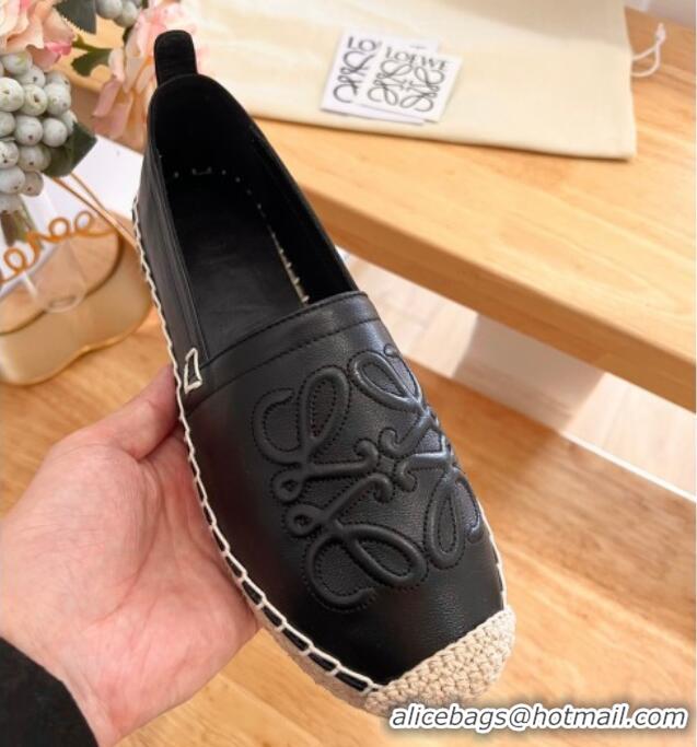 Best Grade Loewe Espadrilles Flat in Calfskin with Anagram Logo Black 0125050