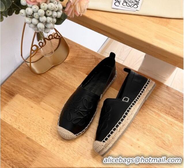 Best Grade Loewe Espadrilles Flat in Calfskin with Anagram Logo Black 0125050