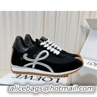 Good Quality Loewe Flow Runner Sneakers in Nylon and Suede Black/Silver 129033