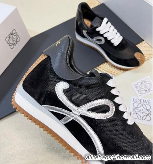 Good Quality Loewe Flow Runner Sneakers in Nylon and Suede Black/Silver 129033