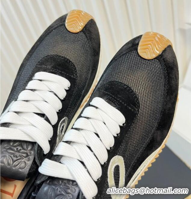 Good Quality Loewe Flow Runner Sneakers in Nylon and Suede Black/Silver 129033