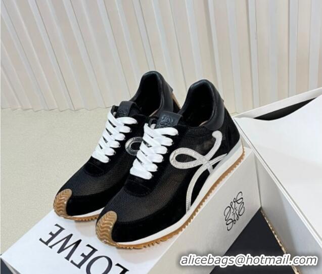 Good Quality Loewe Flow Runner Sneakers in Nylon and Suede Black/Silver 129033