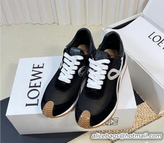 Good Quality Loewe Flow Runner Sneakers in Nylon and Suede Black/Silver 129033