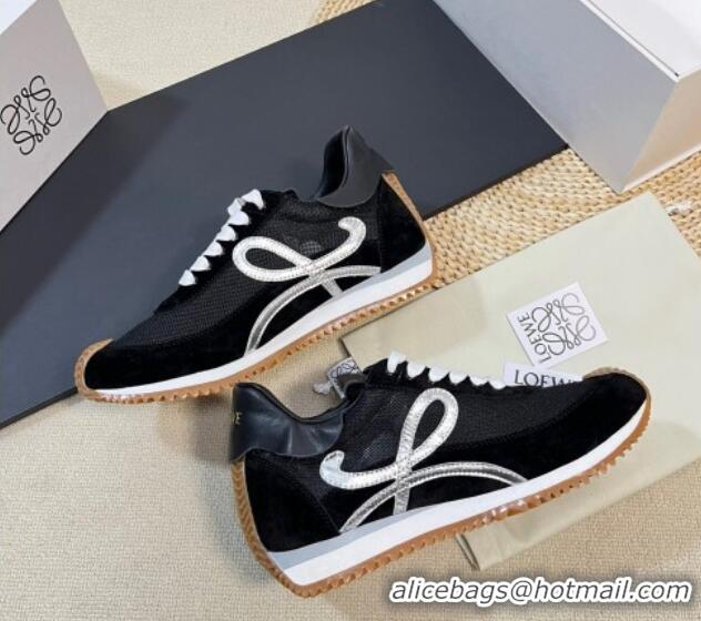 Good Quality Loewe Flow Runner Sneakers in Nylon and Suede Black/Silver 129033