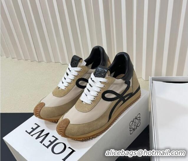 Shop Duplicate Loewe Flow Runner Sneakers in Nylon and Suede Beige/Black 129034