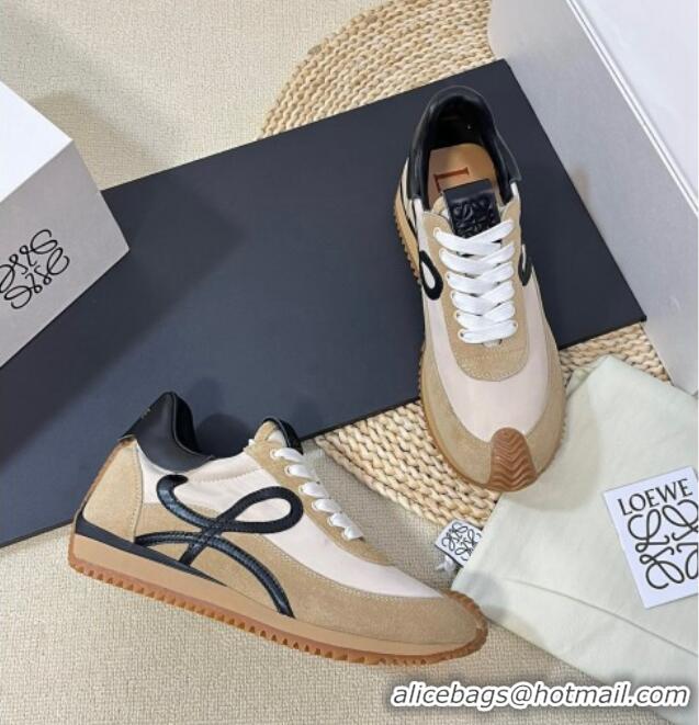 Shop Duplicate Loewe Flow Runner Sneakers in Nylon and Suede Beige/Black 129034