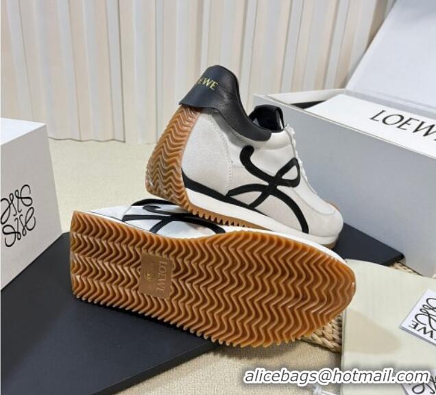 Grade Quality Loewe Flow Runner Sneakers in Nylon and Suede White/Black 129035