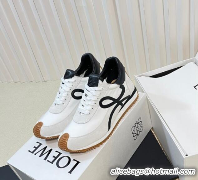 Grade Quality Loewe Flow Runner Sneakers in Nylon and Suede White/Black 129035