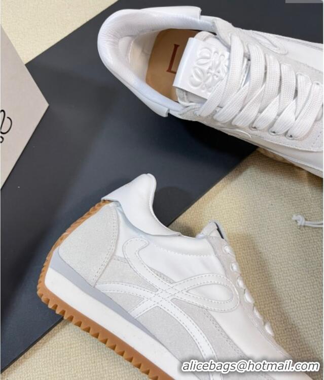 Top Design Loewe Flow Runner Sneakers in Nylon and Suede White 129036