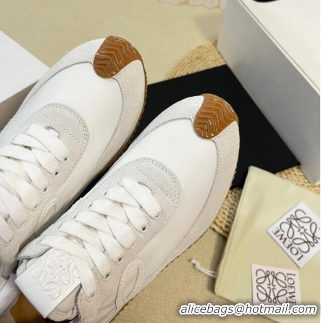 Top Design Loewe Flow Runner Sneakers in Nylon and Suede White 129036