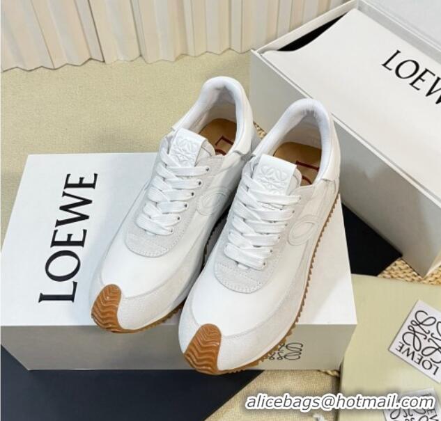 Top Design Loewe Flow Runner Sneakers in Nylon and Suede White 129036