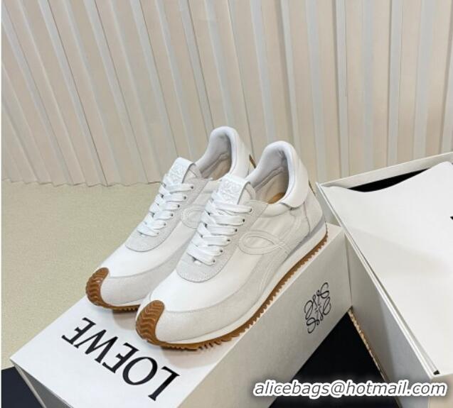 Top Design Loewe Flow Runner Sneakers in Nylon and Suede White 129036