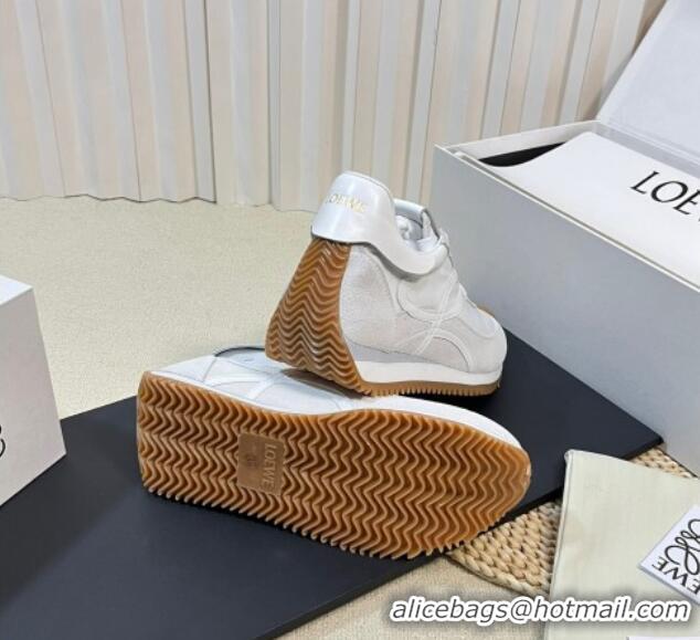 Top Design Loewe Flow Runner Sneakers in Nylon and Suede White 129036