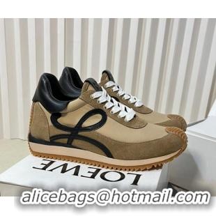 Classic Hot Loewe Flow Runner Sneakers in Nylon and Suede Beige/Kaki/Black 129037