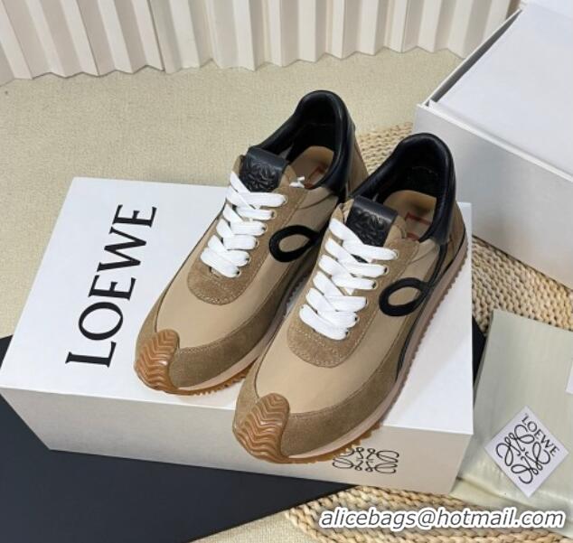 Classic Hot Loewe Flow Runner Sneakers in Nylon and Suede Beige/Kaki/Black 129037