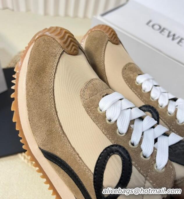 Classic Hot Loewe Flow Runner Sneakers in Nylon and Suede Beige/Kaki/Black 129037