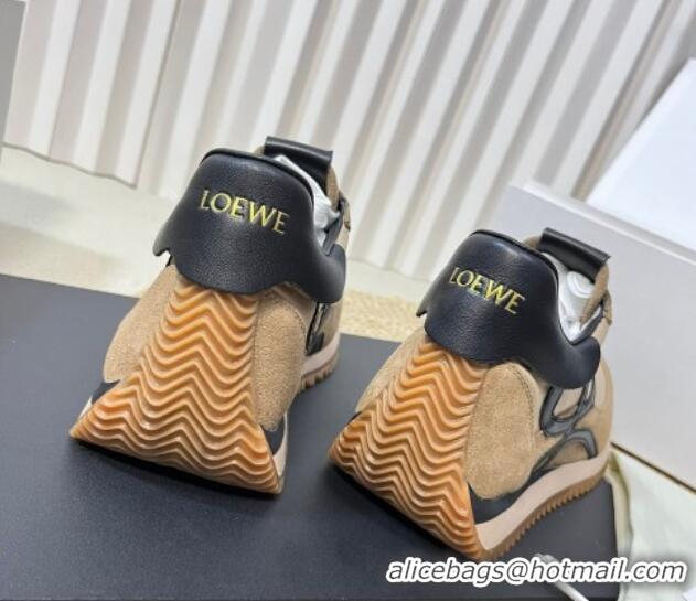 Classic Hot Loewe Flow Runner Sneakers in Nylon and Suede Beige/Kaki/Black 129037