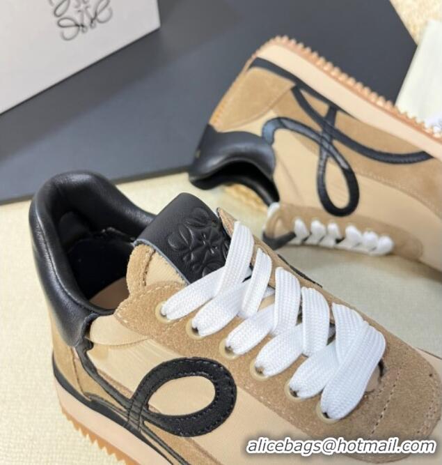 Classic Hot Loewe Flow Runner Sneakers in Nylon and Suede Beige/Kaki/Black 129037