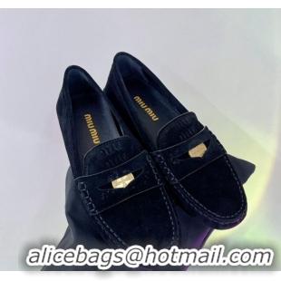 Good Product Miu Miu Penny Suede Loafers Black 104105